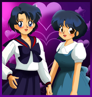 Anime girls holding hands heart - remodernism free wallpaper for tablet