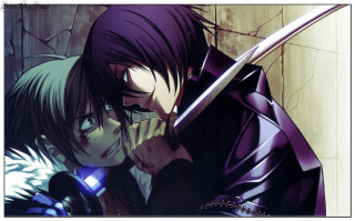 Anime characters swords couple holding - his other hand free wallpaper