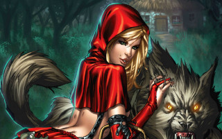 Woman red dress wolf forest - comic cover art free wallpaper