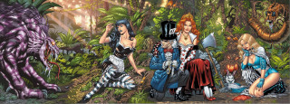 Women costumes forest dragon group - western comic book art free wallpaper