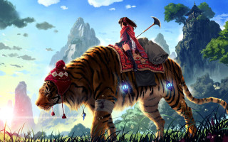 Woman riding tiger field grass - cyril rolando free wallpaper