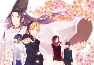 Group people flowers tree pink - toyism free wallpaper