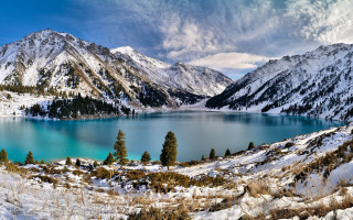Lake snow covered mountains cloudy - amir zand free wallpaper