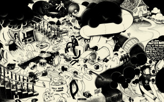 Black white drawing wall people - thing free wallpaper