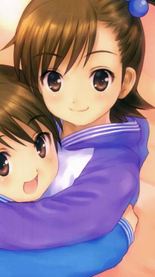 Anime girls hugging bed pink - a pink wall free wallpaper