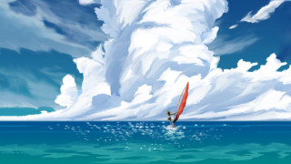 Person riding surfboard water cloudy - plein air free wallpaper