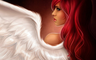 Woman red hair white wings - her chest and chest free wallpaper