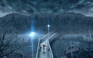 Couple walking bridge rain umbrella - an umbrella over free wallpaper