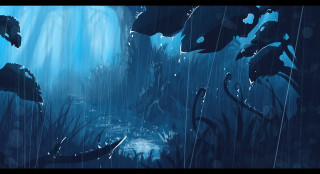 Blue forest water plants painting - cinematic concept art free wallpaper