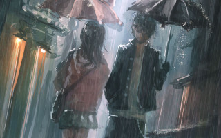 Couple people umbrellas rain city - cushart krenz free wallpaper