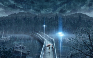 Couple walking bridge rain umbrella 2 - an umbrella over free wallpaper