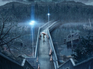 People walking rain soaked walkway - a rain free wallpaper