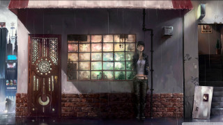Woman standing window rain umbrella - art station free wallpaper