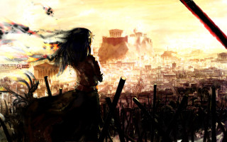 Woman city skyline bird flying 2 - a bird free wallpaper for desktop