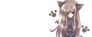 Cat girl long hair paw - her head and a cat tail free wallpaper