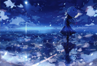Girl rain umbrella night sky - an umbrella free wallpaper for desktop