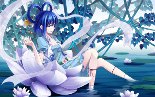 Woman lily pad pond blue - a blue hair free wallpaper
