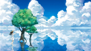 Girl standing water tree clouds - the water next free wallpaper