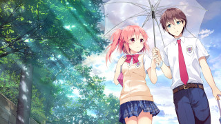 Couple umbrella rain trees background - a couple of people free wallpaper
