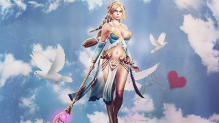 Woman sword bird sky clouds 2 - a wand free wallpaper