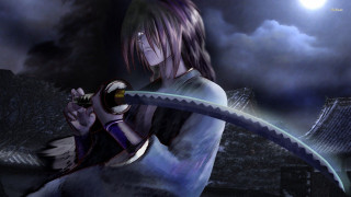 Woman sword dark sky clouds 2 - a full moon in the background free wallpaper for desktop