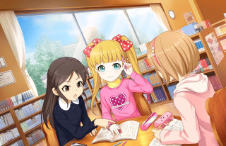 Girls talking library table book - anne said free wallpaper