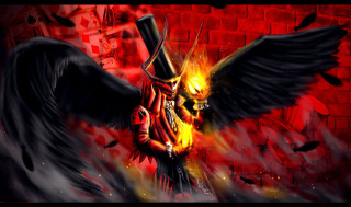 Skeleton top hat sword flames - dark fantasy art free wallpaper