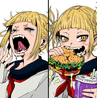 Girl eating hamburger drinking mouth - tongue free wallpaper for tablet