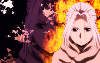 Anime characters fire background white - ufotable free wallpaper