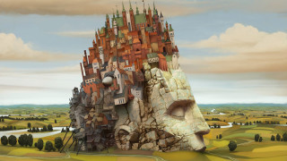 Surreal castle giant face field - symbolist free wallpaper