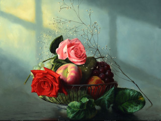 Basket fruit flowers table window - anton graff free wallpaper