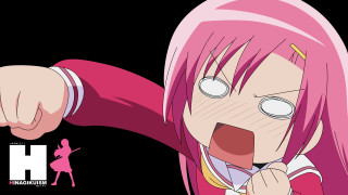 Pink haired girl pointing camera - her finger free wallpaper