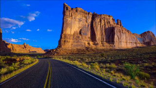 Desert road mountain blue sky - art brenner free wallpaper
