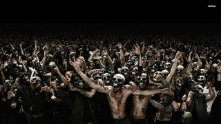 People skulls arms up celebration - dark art free wallpaper
