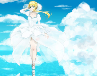 Woman white dress cloud sky - a cloud free wallpaper for desktop