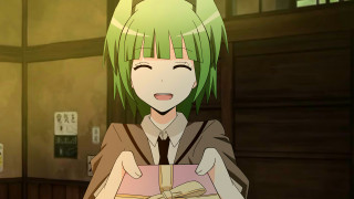 Girl green hair holding gifts - a room free wallpaper for desktop