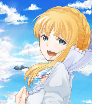 Blonde girl white shirt blue - remodernism free wallpaper for tablet