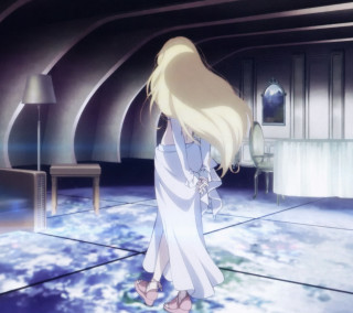 Woman white dress walking blue - ufotable free wallpaper for tablet