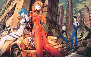 Anime characters car city woman - a group of anime characters free wallpaper