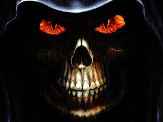 Demonic skull glowing eyes hood - death free wallpaper for desktop