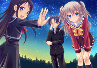 Anime characters night sky stars 11 - three anime character free wallpaper