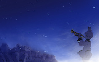 Cartoon character trumpet castle night - night sky free wallpaper