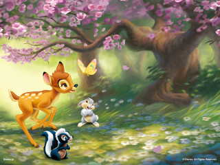Deer squirrel forest flowers butterflies - don bluth free wallpaper