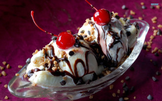 Scoop of ice cream with 2 - a cherry free wallpaper
