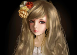 Blonde girl flowers hair white - her shirt free wallpaper
