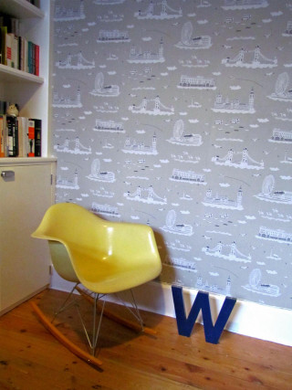 Yellow chair pattern wall bookshelf - product photo free wallpaper for mobile