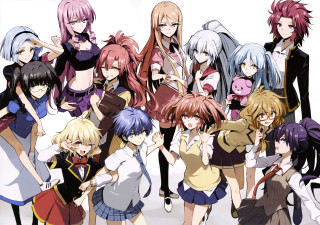 Anime girls group pose hands - their hand together free wallpaper