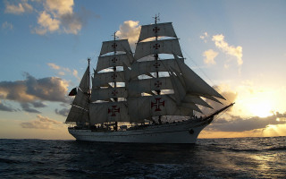 Large white sailboat sailing ocean - the sky above free wallpaper