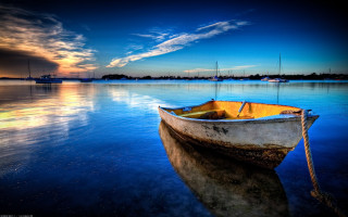 Boat sunset water sky clouds 6 - andrew law free wallpaper