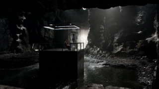 Dark cave light person platform - scene free wallpaper
